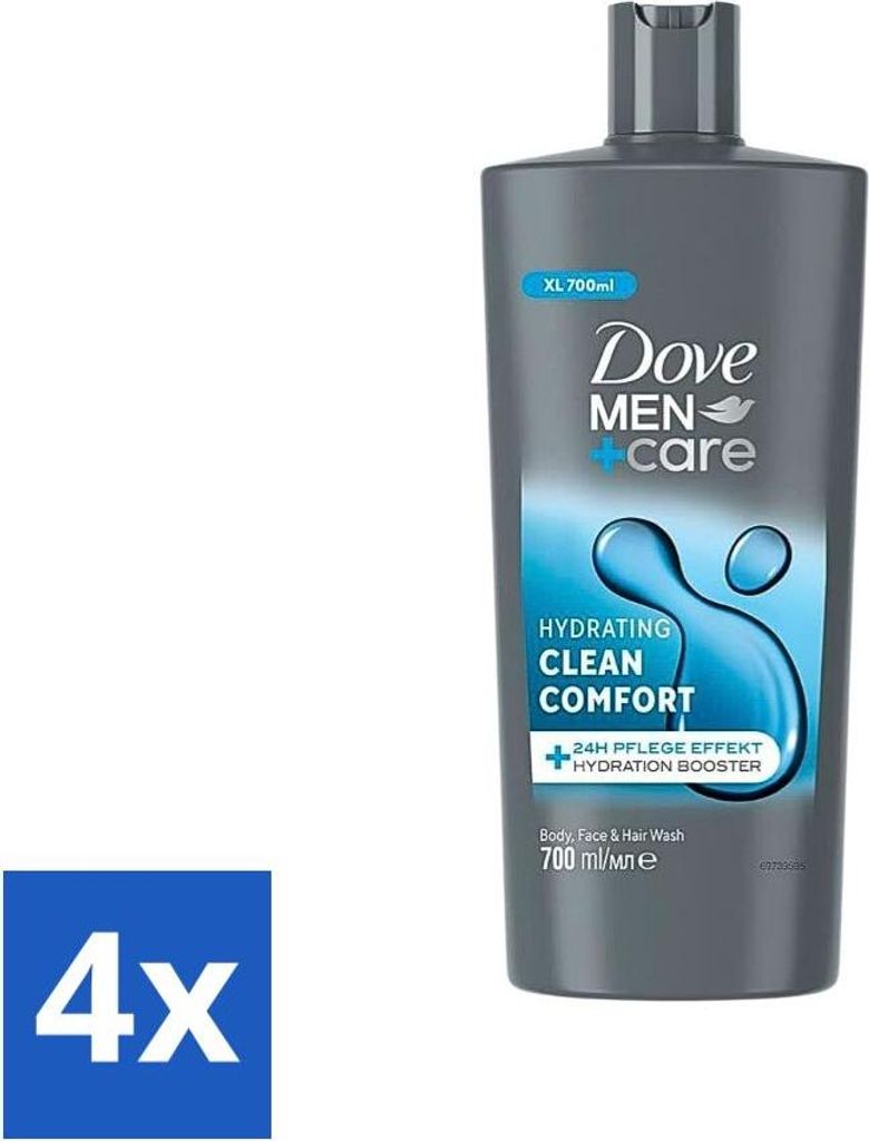 Dove Men+Care – Clean Comfort – 3-in-1 Duschgel – Feuchtigkeitsspendend – 700 ml - Vorteilspack - 4 Stücke