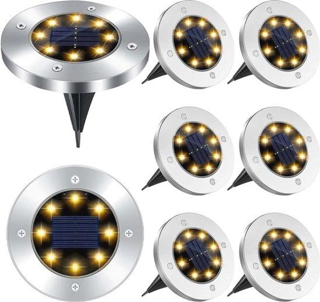 Lot de 8 Lampes LED Solaires à Poser : Éclairage Étanche pour Jardin