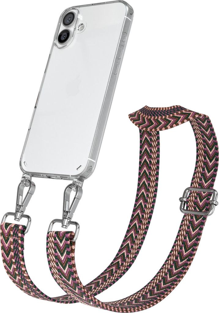 Apple iPhone 16 Plus Chain Eyelets Slim Neck Strap Set Zig Zag Berry - light Pink 10 Metall Silver