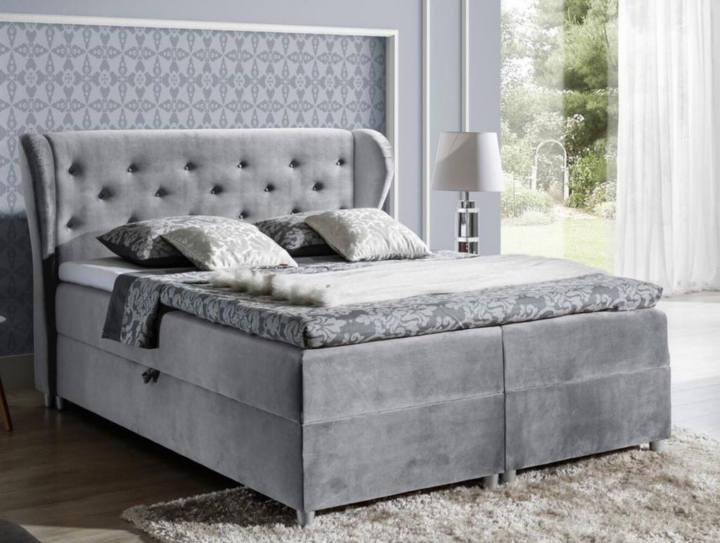 Boxspringbett 180x200 PADMA – Grau + GRATIS Topper