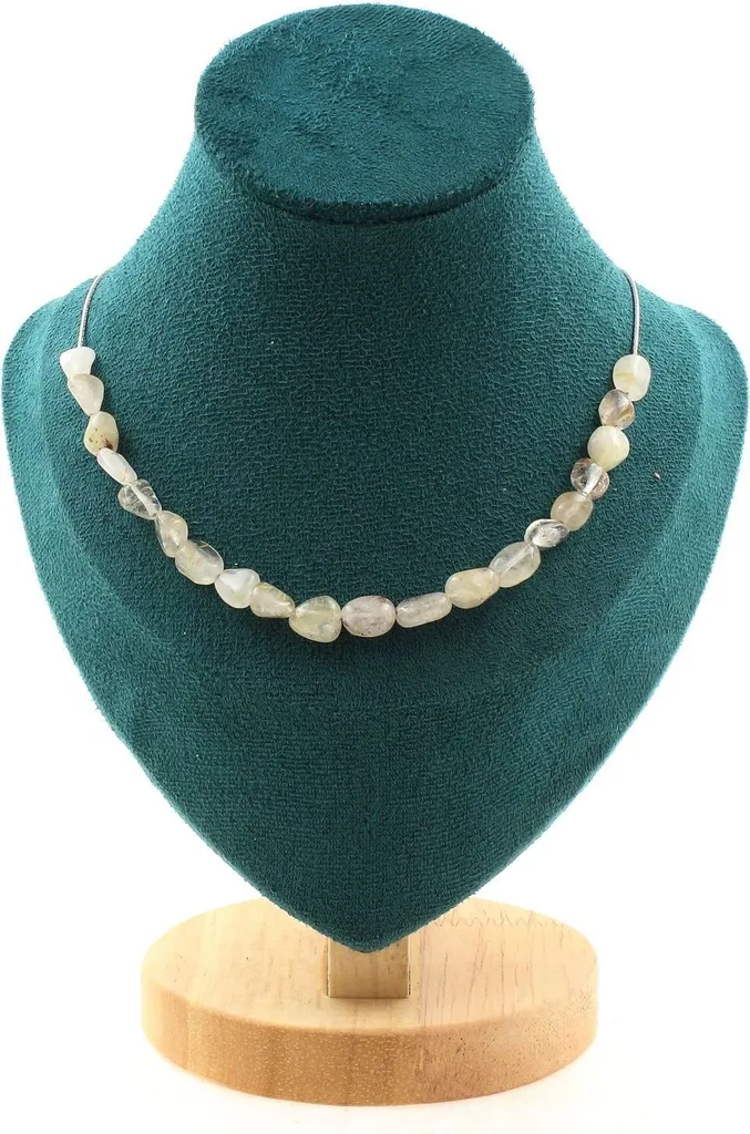 Collier en pierre naturelle quartz rutile et chaîne acier pour femme