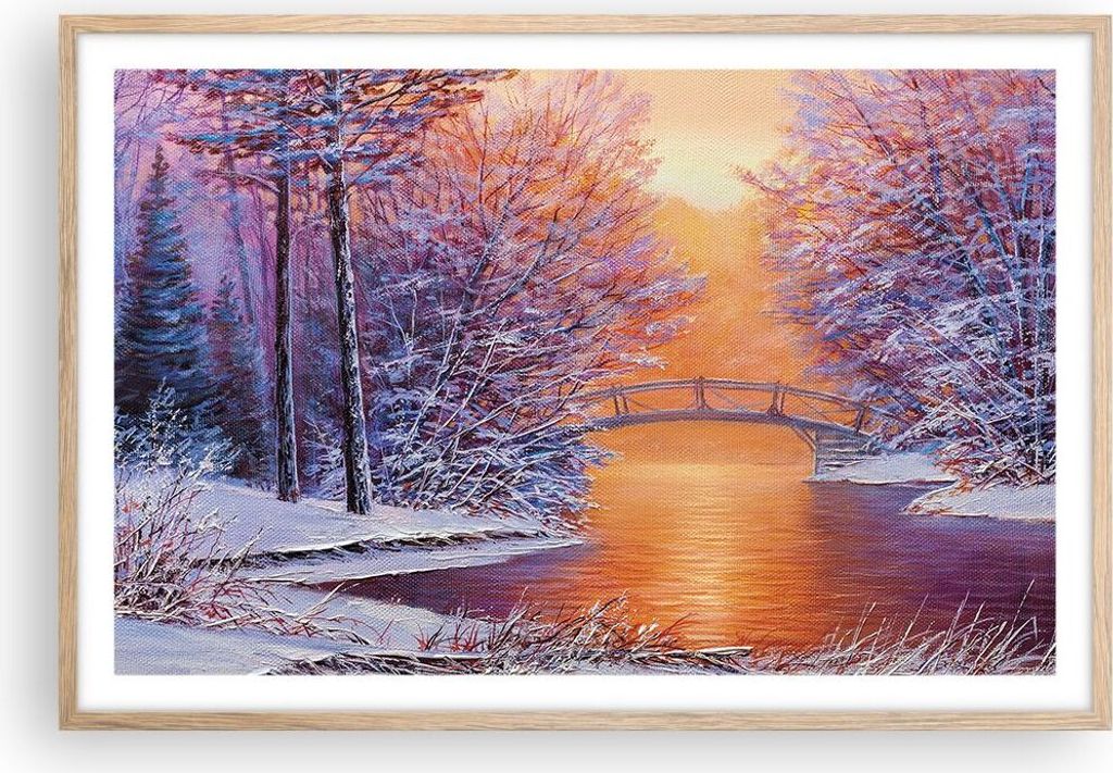 Gerahmtes Poster - Rahmen in heller Eiche - Brücke Schnee Produktbild 