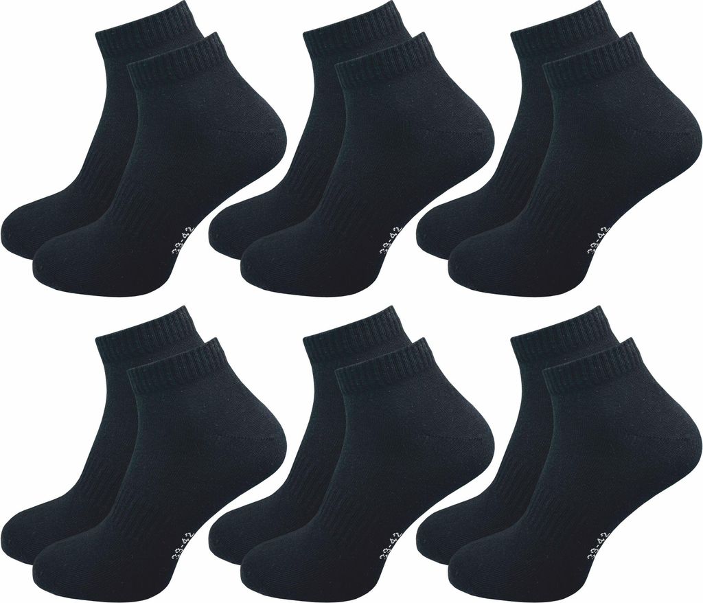 Gawilo Kurze Sportsocken Damen & Herren (6 Paar), Schwarz / 35 - 38