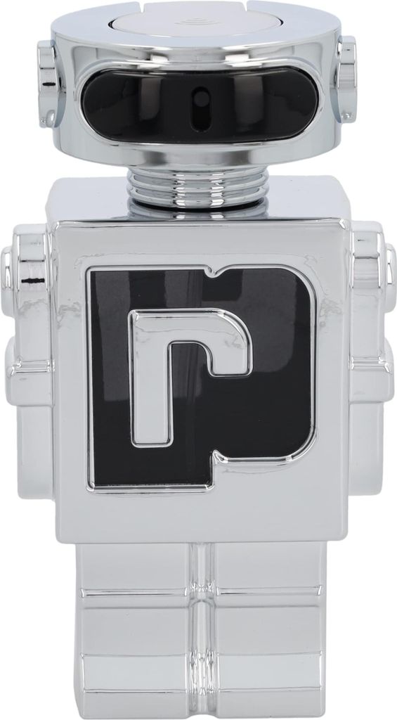 A product shot of a perfume bottle designed to look like a robot.