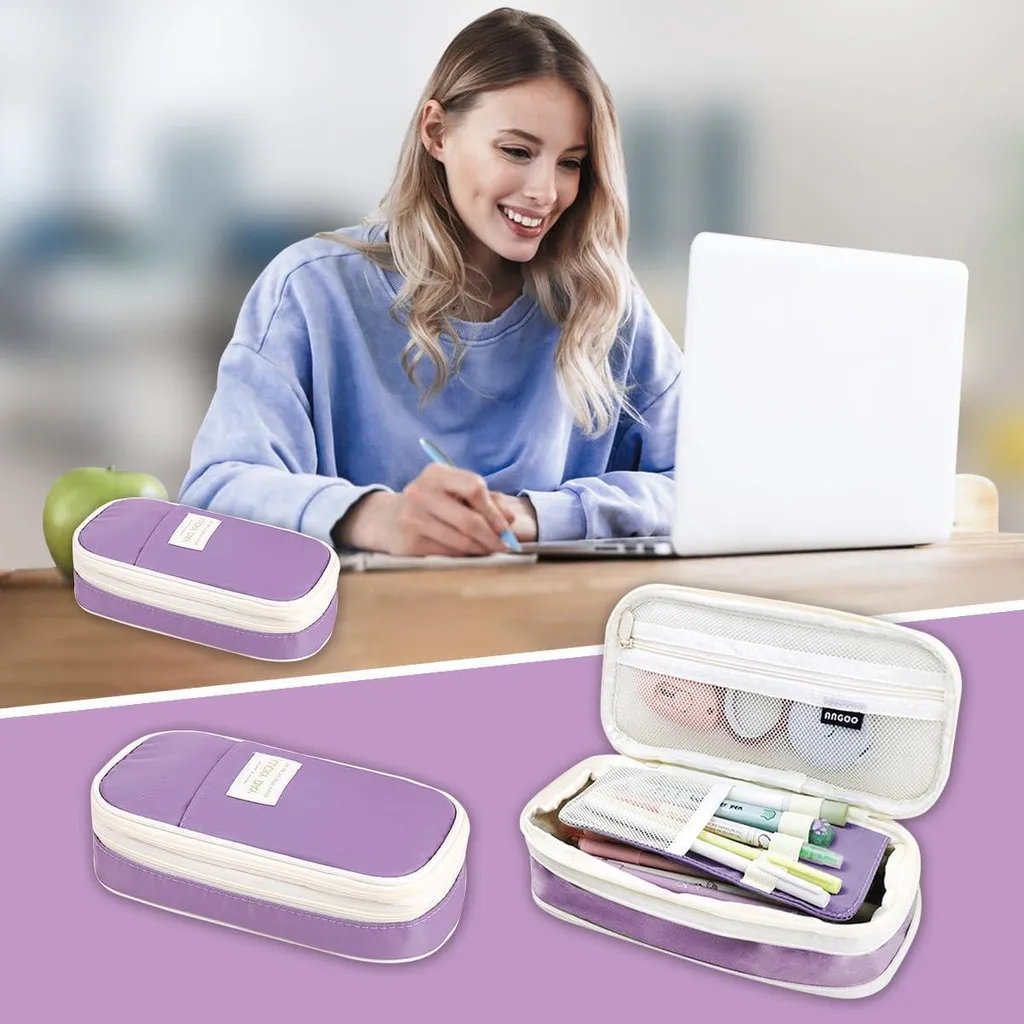 Trousse à Crayons Violette Haute Capacité Allecto Premium Multi-Usage - 2