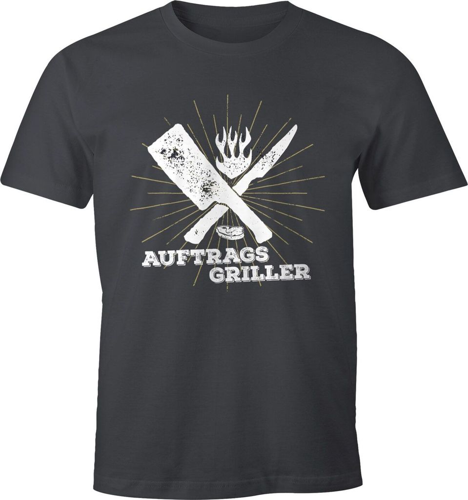 Herren T-Shirt Auftragsgriller Fun-Shirt Grill-Shirt BBQ Moonworks dunkelgrau XXL
