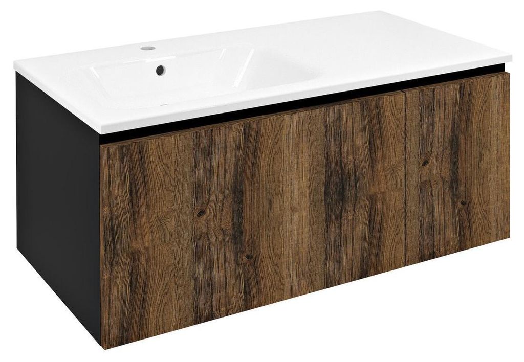 Sapho LOREA Schrank mit Waschbecken 101x46x51,5cm (70+30cm), links, Eiche collingwood/schwarz matt