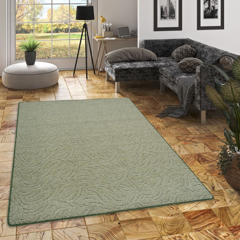 Konturenschnitt Hochflor Langflor Teppich Frieda Grün, Größe:400x500 cm