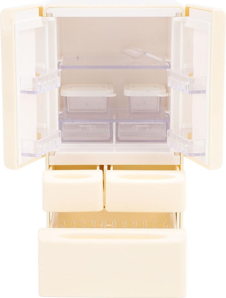 Puppenhaus-Miniatur-Kühlschrank-Modell, Küchenszene, Zubehör, realistischer Doppeltür-Kühlschrank, Spielzeug für Puppenhaus, Rollenspiel, Beige