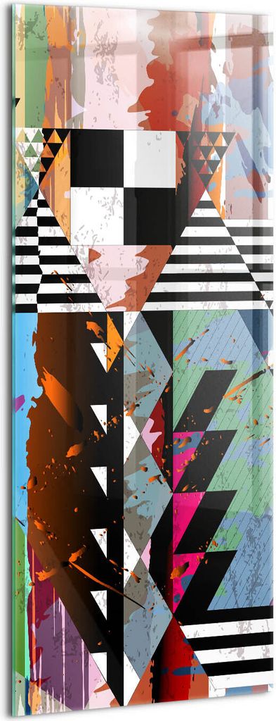 Designer Glasbild - Wandbild - Glas Bild - 50x125 cm - Abstrakte Streifen Und Dreiecke