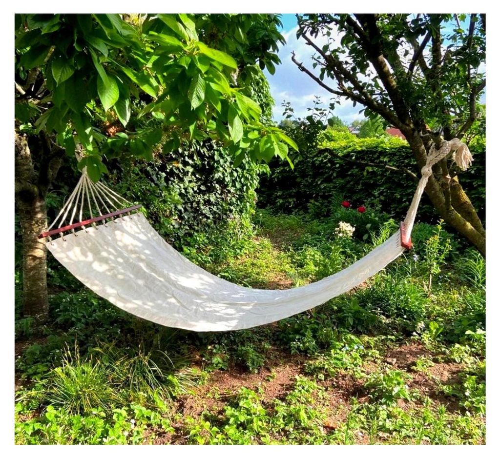 Hängematte aus Canvas-Baumwolle mit Holzblende – 280x100 cm – Robuste Garten-Hängematte für 1–2 Personen – Naturfarben – Für Innen- u...