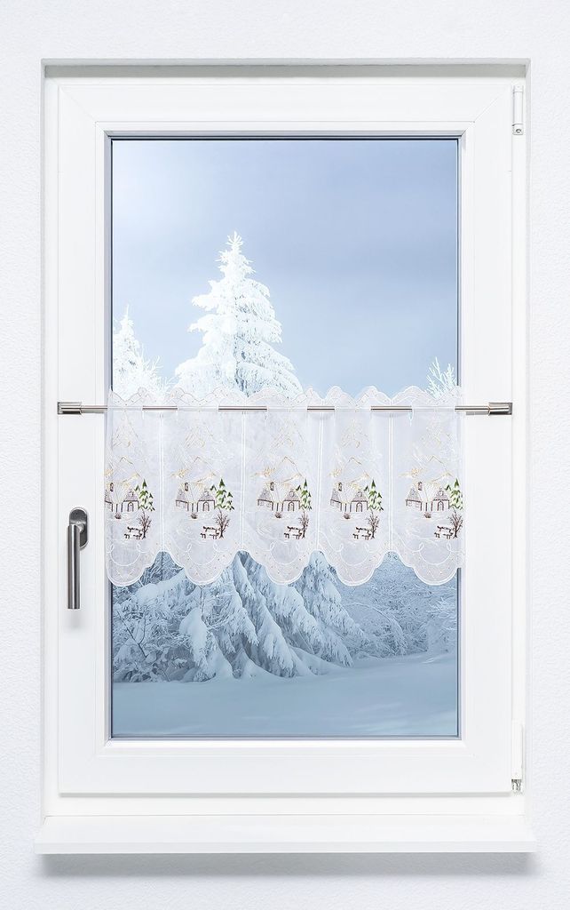 Scheibengardine Plauener Spitze - Haus (Bx H) 81cm * 30cm Braun/graubraun