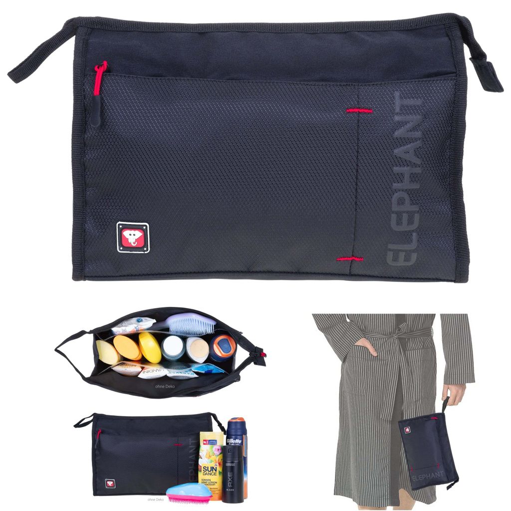 ELEPHANT Kulturbeutel groß Kulturtasche Washbag Herren Damen Kosmetiktasche wasserabweisend Saunatasche Reise Sport Tasche Dark 3620 Schwarz ROT