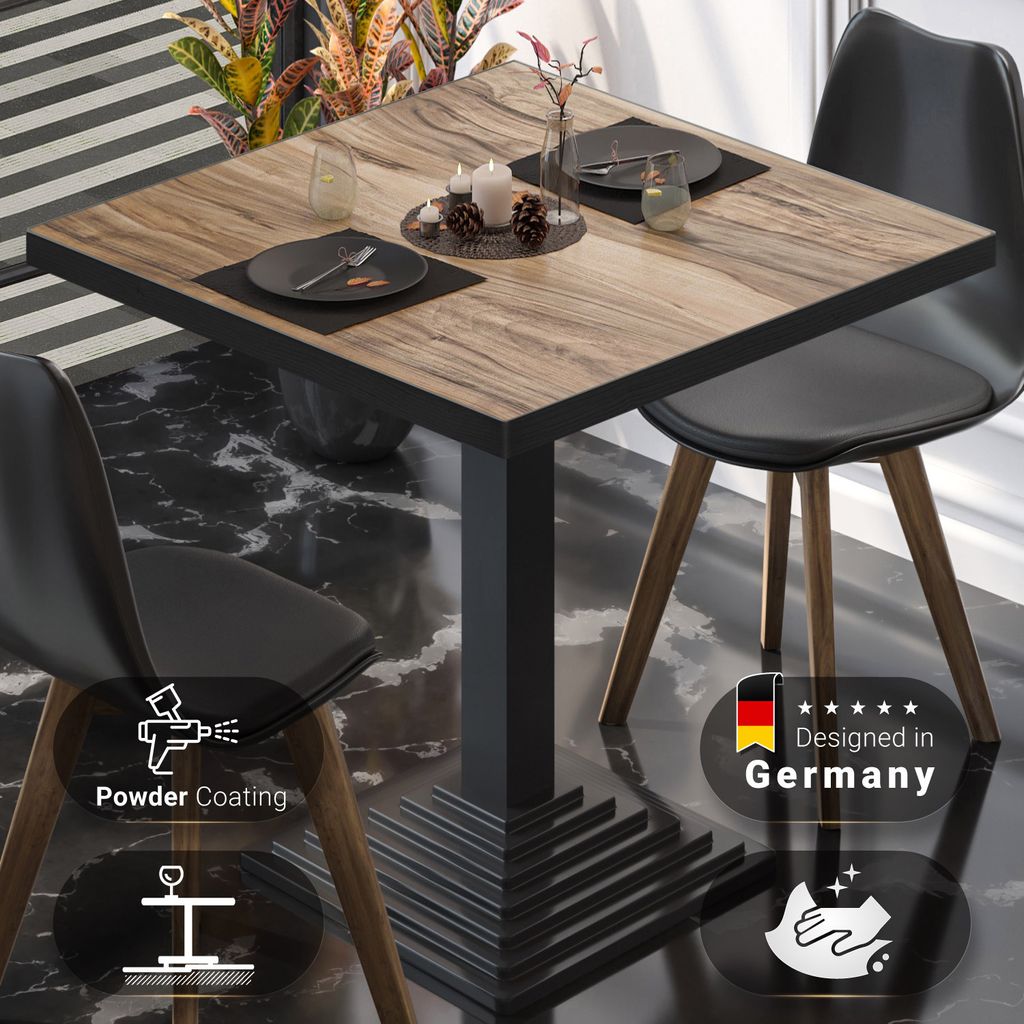 BPY | Bistro Tisch | 80 x 80 x 78,5 cm | Quadratisch | Schwarzer Rand | Sheesham / Schwarz | Bistrotisch Gastro Tisch