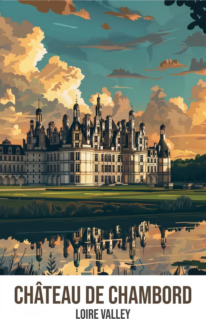Plakat 25x35cm Château de Chambord, Loire-Tal
