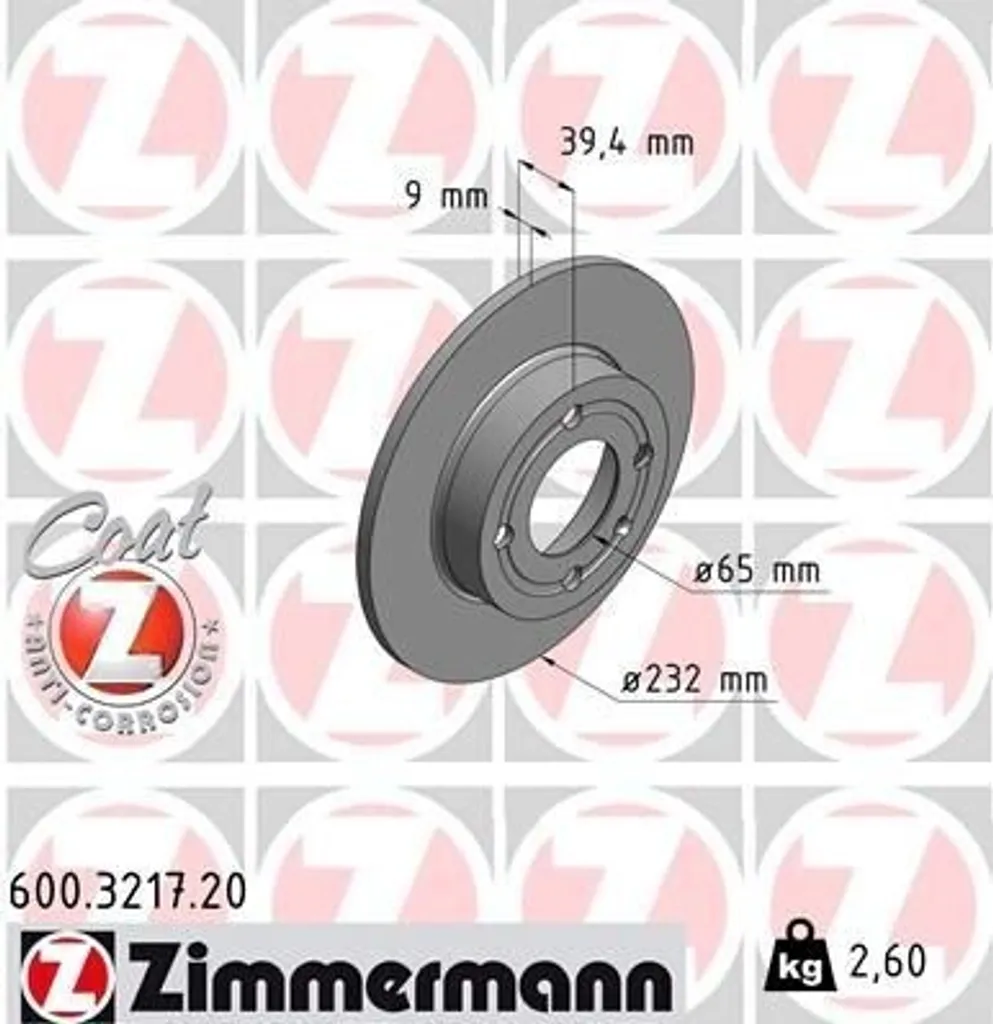 Disque de frein Zimmermann 600.3217.20 de rechange certifié pour Polo