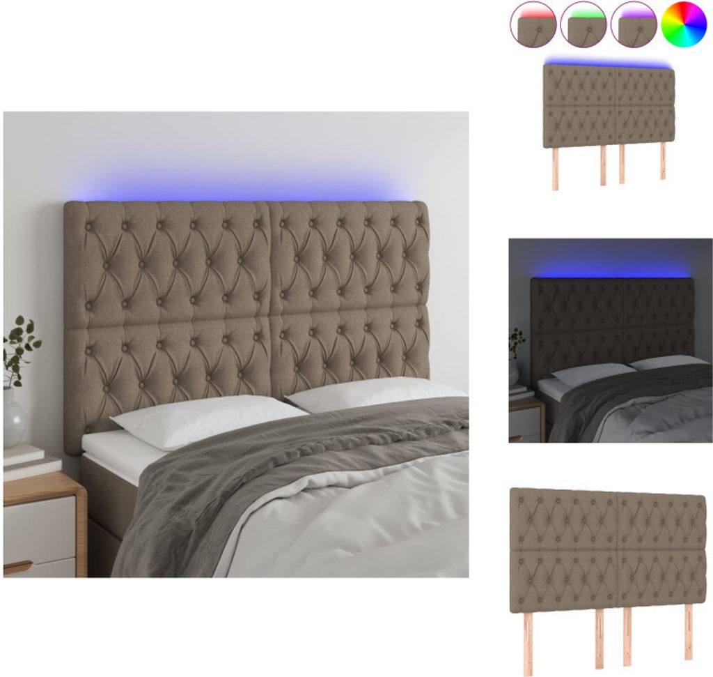 vidaXL LED Kopfteil Taupe 160x7x118/128 cm Stoff -  Kopf- & Produktbild 