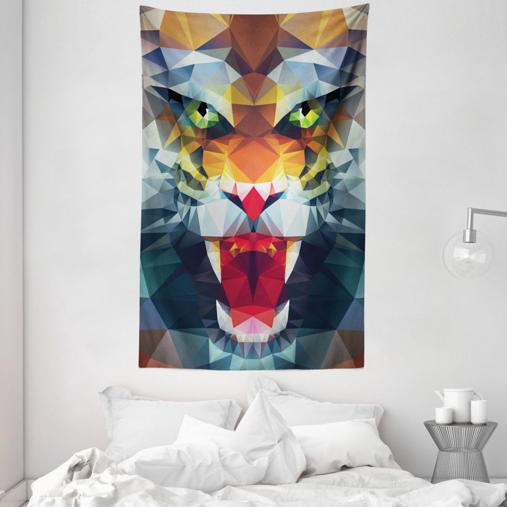 ABAKUHAUS Tiger Wandteppich und Tagesdecke, Abstrakt Portrait Tier aus Weiches Mikrofaser Stoff Waschbar ohne Verblassen Digitaldruck, 140 x 230 cm...
