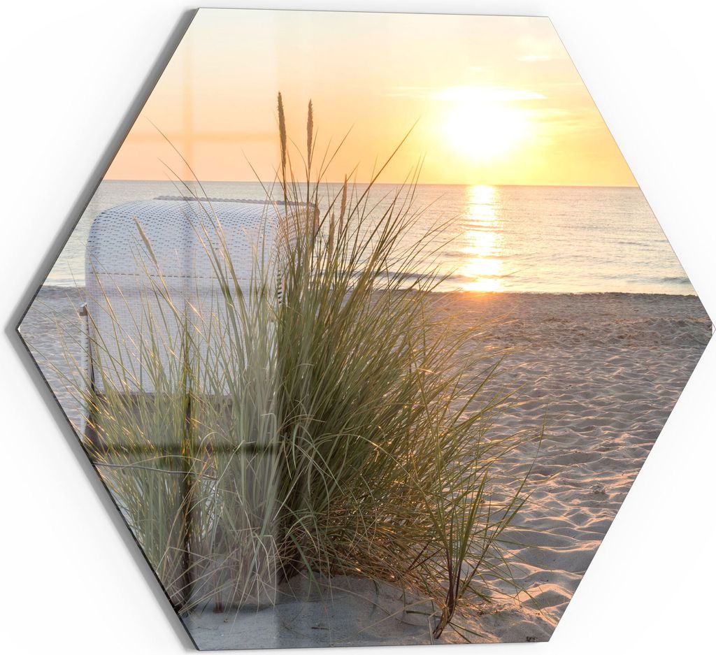 DEQORI Glasbild Echtglas 40x35 cm 'Ostseestrand am Abend' Wandbild Bild modern Deko