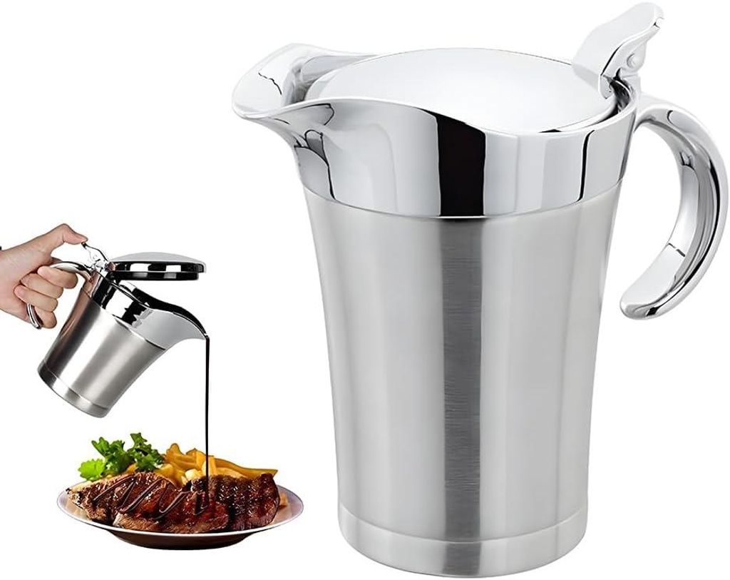 Edelstahl Thermo Sauciere,450ml Soßenschüssel,Thermo-Sauciere mit Deckel,Soßenkanne aus doppelwandigem Edelstahl,Eleganter Silberner Saucenkrug ...