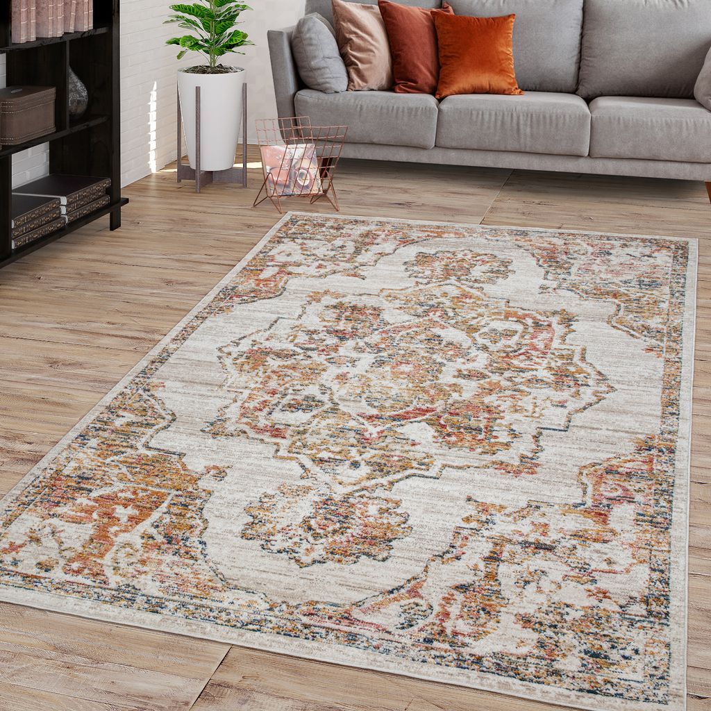 TT Home Wohnzimmer Teppich Kurzflor Pastell Marokkanisches Design Mit Bordüre Used Look Größe 60x100 cm