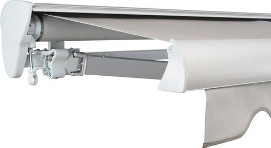 SOLUNA Halbkassettenmarkise Classic 4x2,5 Stoff Dessin 320923 Gestell E6EV1 silber eloxiert Antrieb links inkl. Kurbel