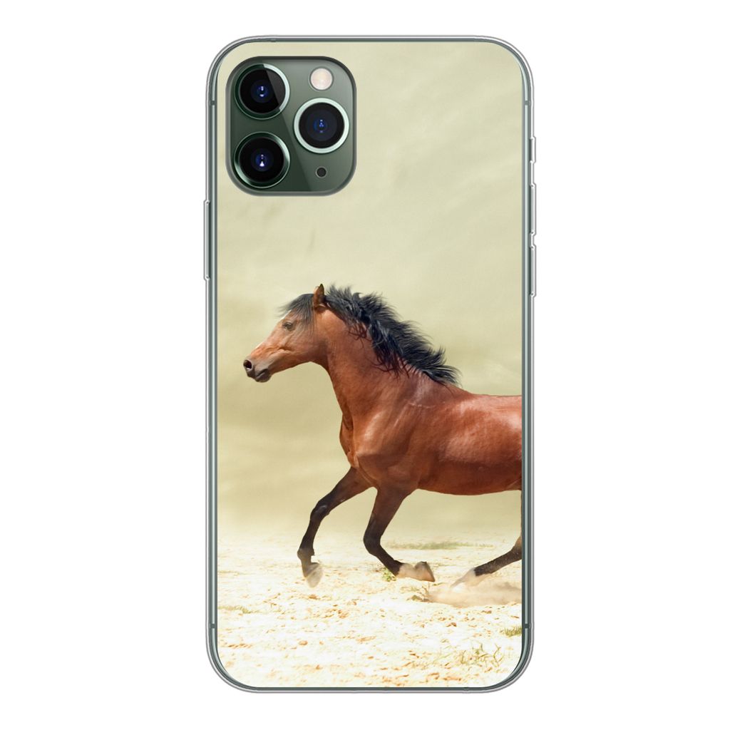 MuchoWow Handyhülle Schutzhülle Hülle für iPhone 11 Pro Pferd - Stoff - Sand Silikon Softcase Handy Hülle - Handy