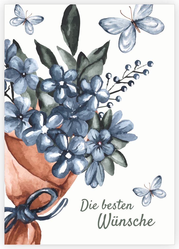 4x Edle Glückwunschkarte mit Aquarell Blumenstrauß und Produktbild 
