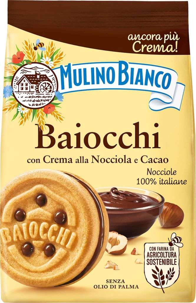 MULINO BIANCO Baiocchi - Mürbekekse mit Haselnuss-Kakao-Creme 260 g x 1 Pack