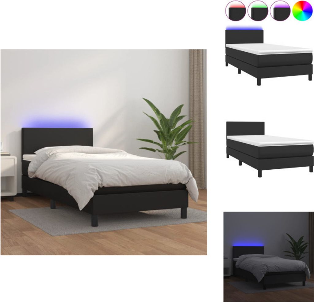 vidaXL Boxspringbett mit Matratze & LED Schwarz 100x200 cm Kunstleder - Betten & Bettgestelle