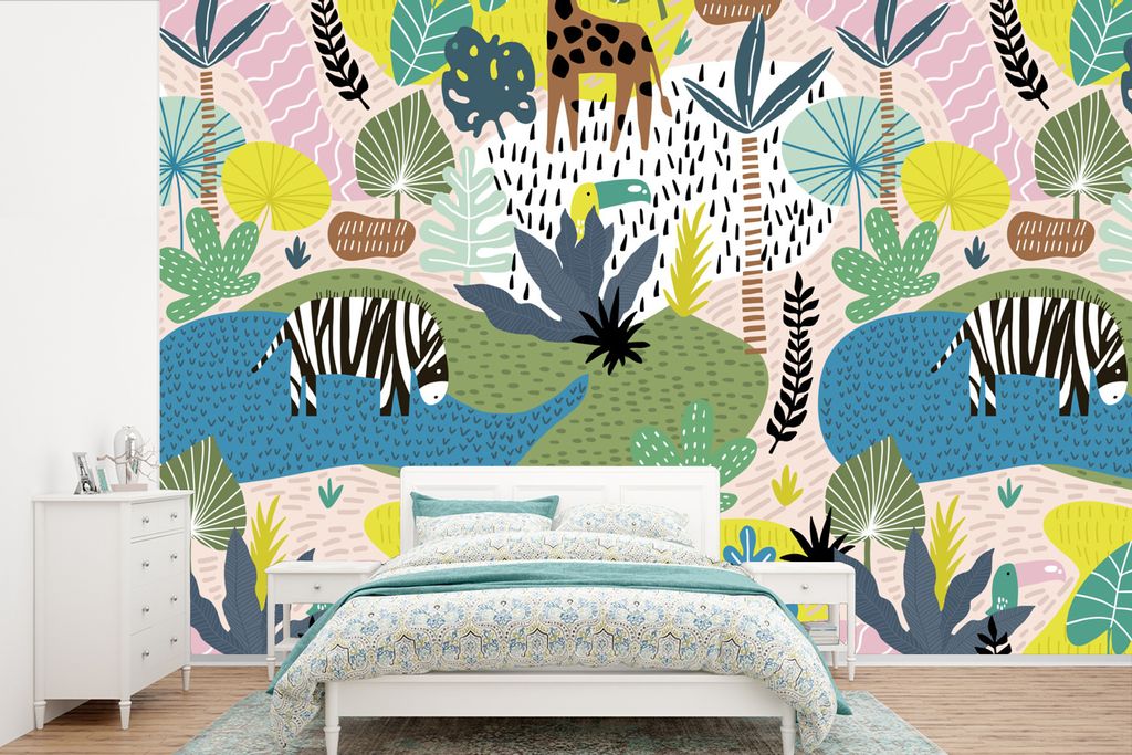 MuchoWow Fototapete für Wohnzimmer oder Schlafzimmer Wandtapete Vinyl Motivtapete Dschungel - Natur - Farben - 525x350 cm - Das Hintergrundbild