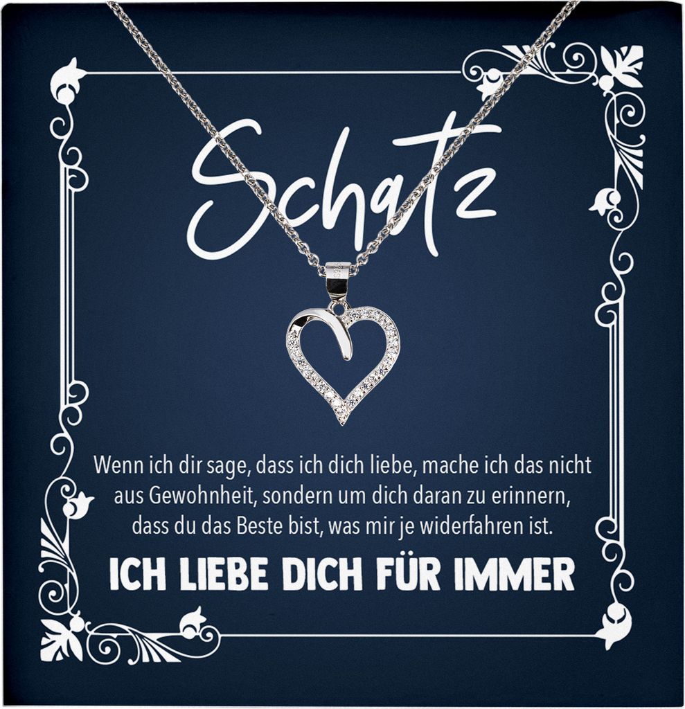 22Feels Echt Silber Halskette - Schatz Frauen Geschenk Schmuck Set Hochzeitstag Valentinstag Ehefrau Freundin Jahrestag - Herz Anhänger, Karte