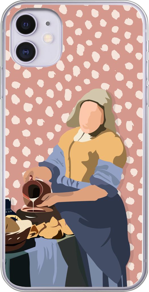 MuchoWow Handyhülle Schutzhülle Hülle für Telefoonhoesje iPhone 11 Pastell - Milchmädchen - Polka dots - Alte Meister Silikon Softcase Handy...