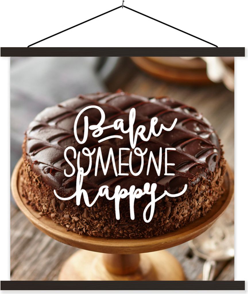 MuchoWow Textilposter Backe jemanden glücklich' - Sprichwörter - Zitate 90x90 cm mit schwarzem Rahmen - Magnetisches