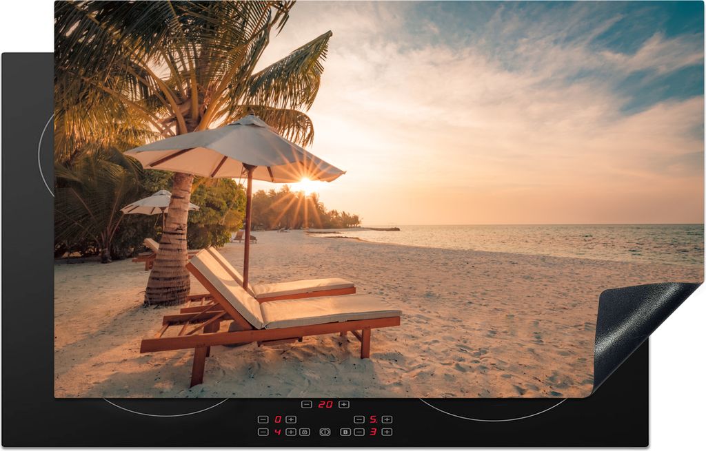 KitchenYeah Herdabdeckplatte Sonnenuntergang auf Bora Bora , 85x52cm, Küche Deko, Glaskeramikkochfeld Herdabdeckung, Abdeckplatte fùr Kochfeld