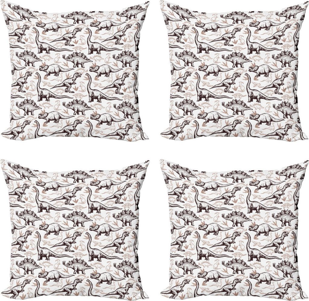 ABAKUHAUS Reptil Kissenbezug Set (4 Stück), Reptilien-Abdrücke, Moderner Doppelseitiger Digitaldruck, 45 cm x 45 cm, Braun weiß