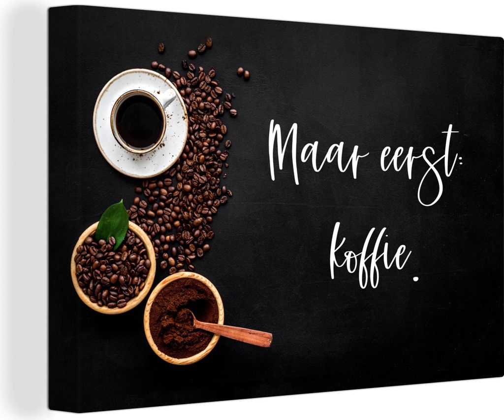 OneMillionCanvasses - Leinwandbilder - 140x90 cm, Espressotassen - Kaffee zuerst - Zitat - Sprichwort, Wandbilder Kunstdruck Wanddekoration - Fot...
