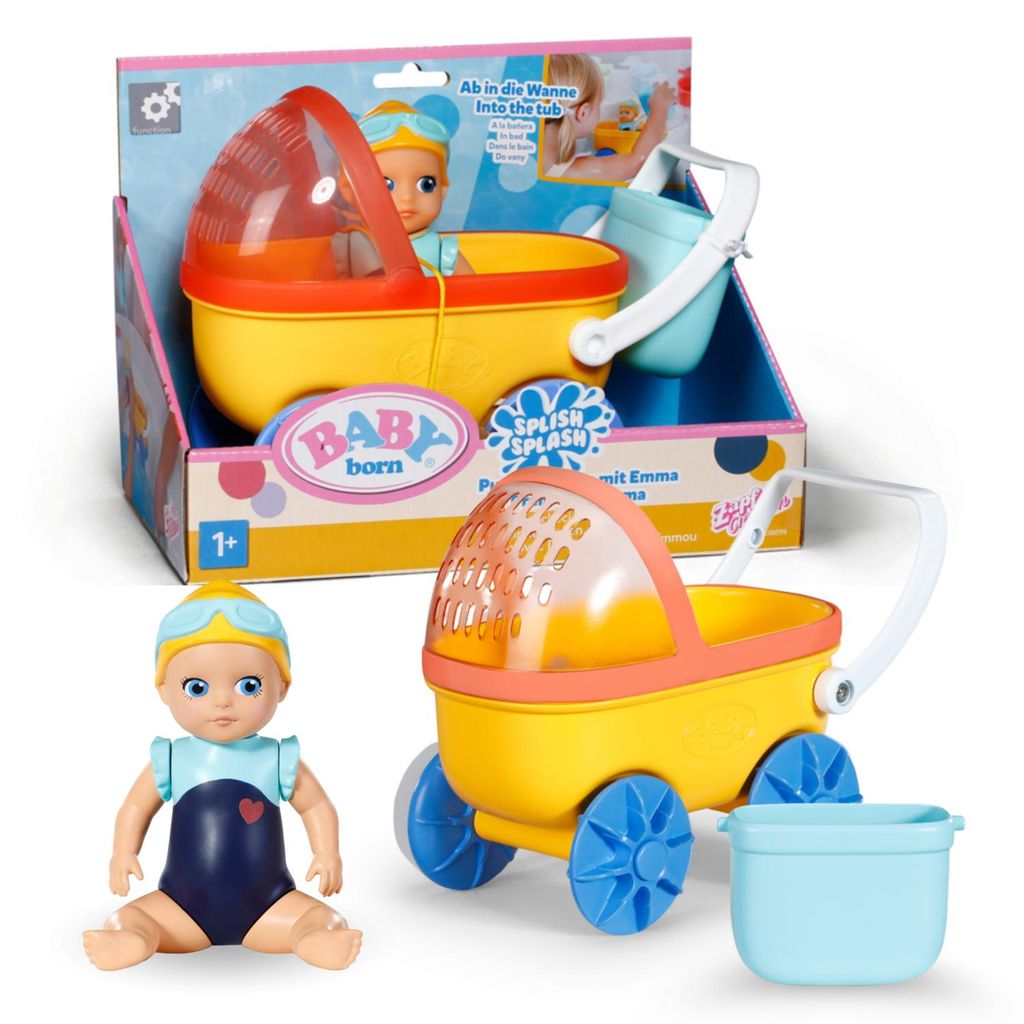 BABY born Splish Splash Emma in Badeanzug mit Schwimmfunktion und Badewannenspielzeug.