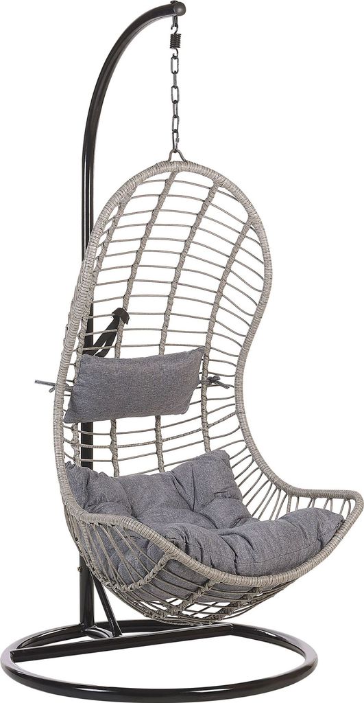 BELIANI Hängesessel Grau Rattan mit schwarzem Gestell aus Stahl inkl. Kissen Outdoor Indoor Boho Stil