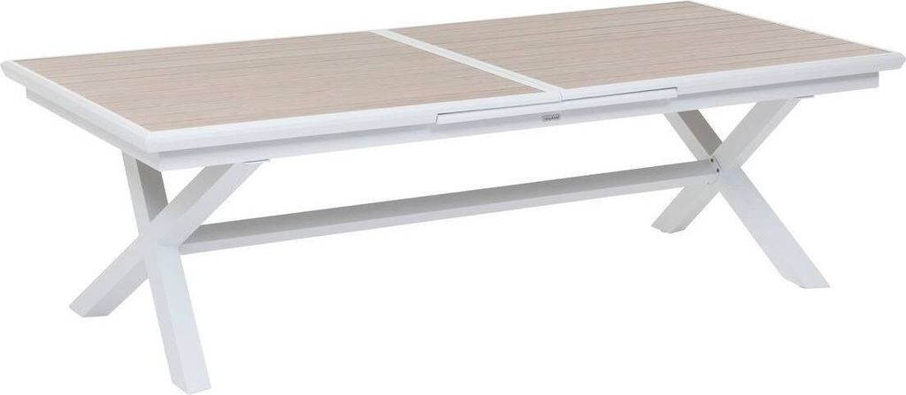 Ausziehbarer Gartentisch AXIOME in Holzoptik Leinen & Weiß - 12 Plätze - Epoxidbeschichtetes Aluminium - Hespéride