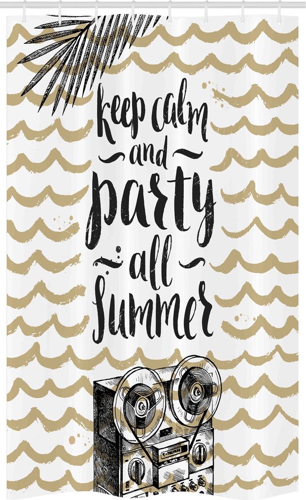 ABAKUHAUS Ruhe bewahren, ruhig bleiben Schmaler Duschvorhang, Party All Summer Sketch, Badezimmer Deko Set aus Stoff mit Haken, 120 x 180 cm, Braun...