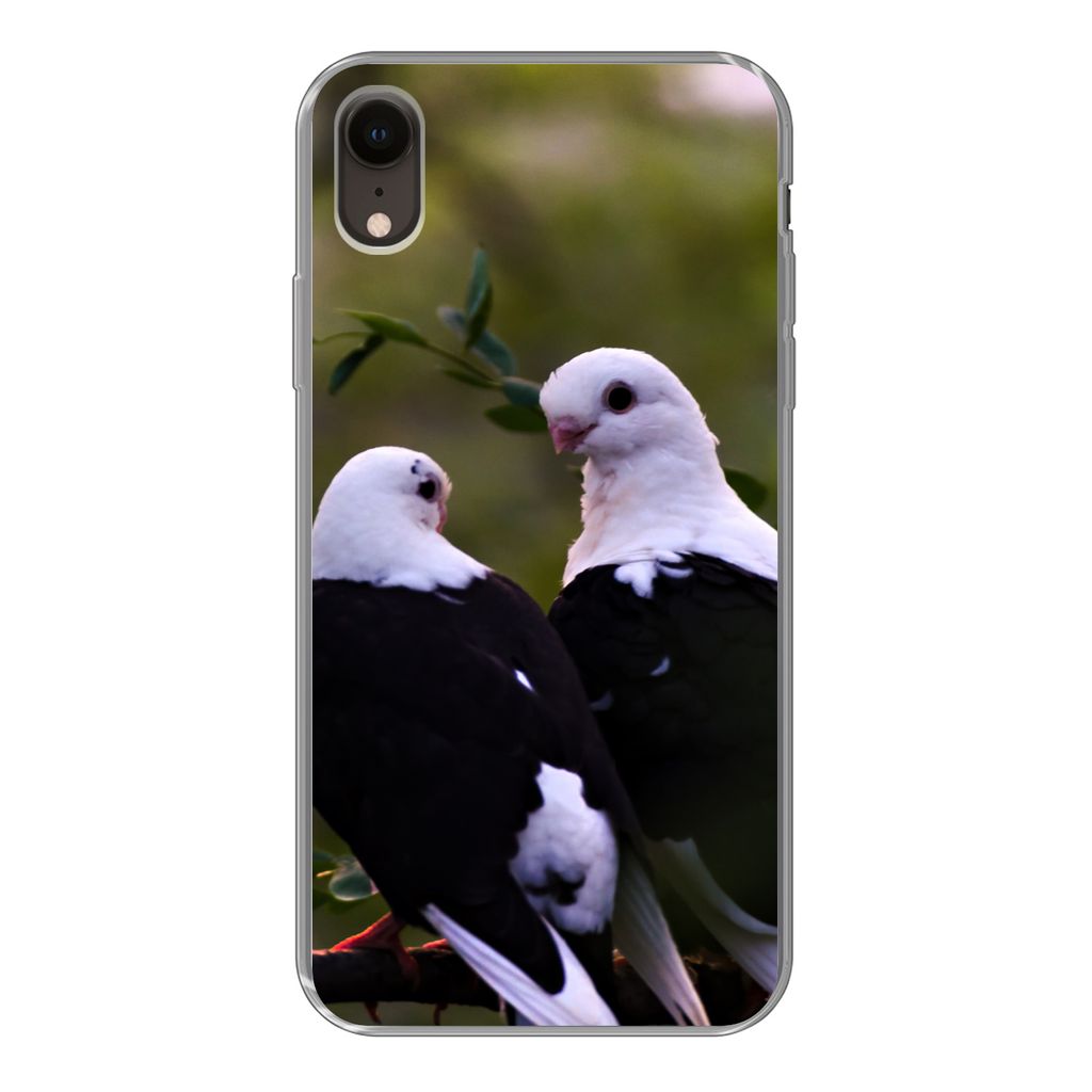 MuchoWow Handyhülle Schutzhülle Hülle für iPhone XR Vögel - Zweig - Blätter Silikon Softcase Handy Hülle - Schutzdeckel