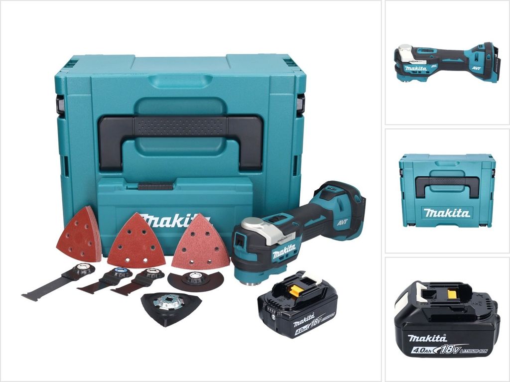 Makita DTM 52 M1JX4 Akku Multifunktionswerkzeug 18 V Starlock Max Brushless + 1x Akku 4,0 Ah + Zubehör Set + Makpac - ohne Ladegerät