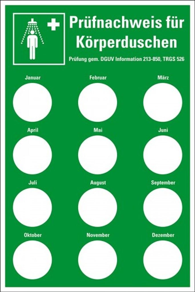 Dreifke Aufkleber I Prüfnachw.f. Körperduschen DGUV Information 213-850, Prü...