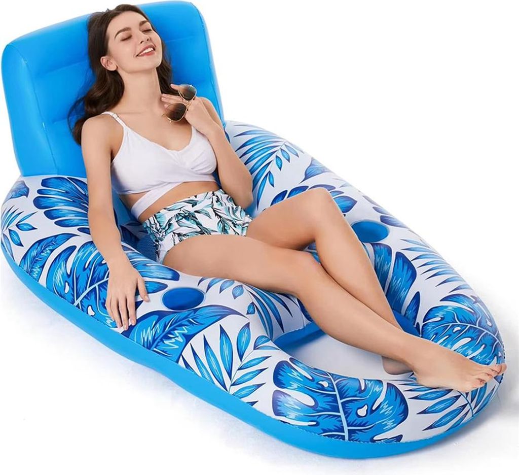 Aufblasbarer Pool-Liegestuhl Wasserhängematte mit Rückenlehne Schwimmsessel Wasserliege für See Strand Badeinsel Schwimmring Lounge Float 160x120cm