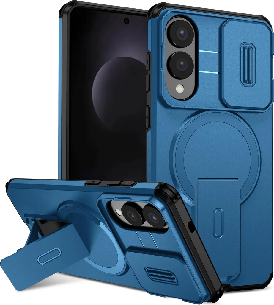 Custodia Magnetica S25 Edge: Protezione Armor Blu con Supporto