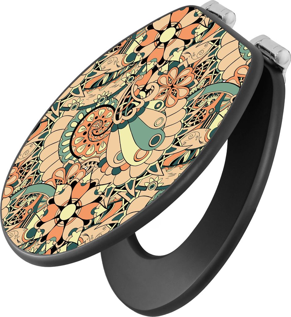 banjado Design WC Sitz Anthrazit mit Absenkautomatik MDF 46,5x38x5,2cm - Vintage Flower 3 - Toilettendeckel/Toilettensitz MDF - hochwertiger MDF Kl...