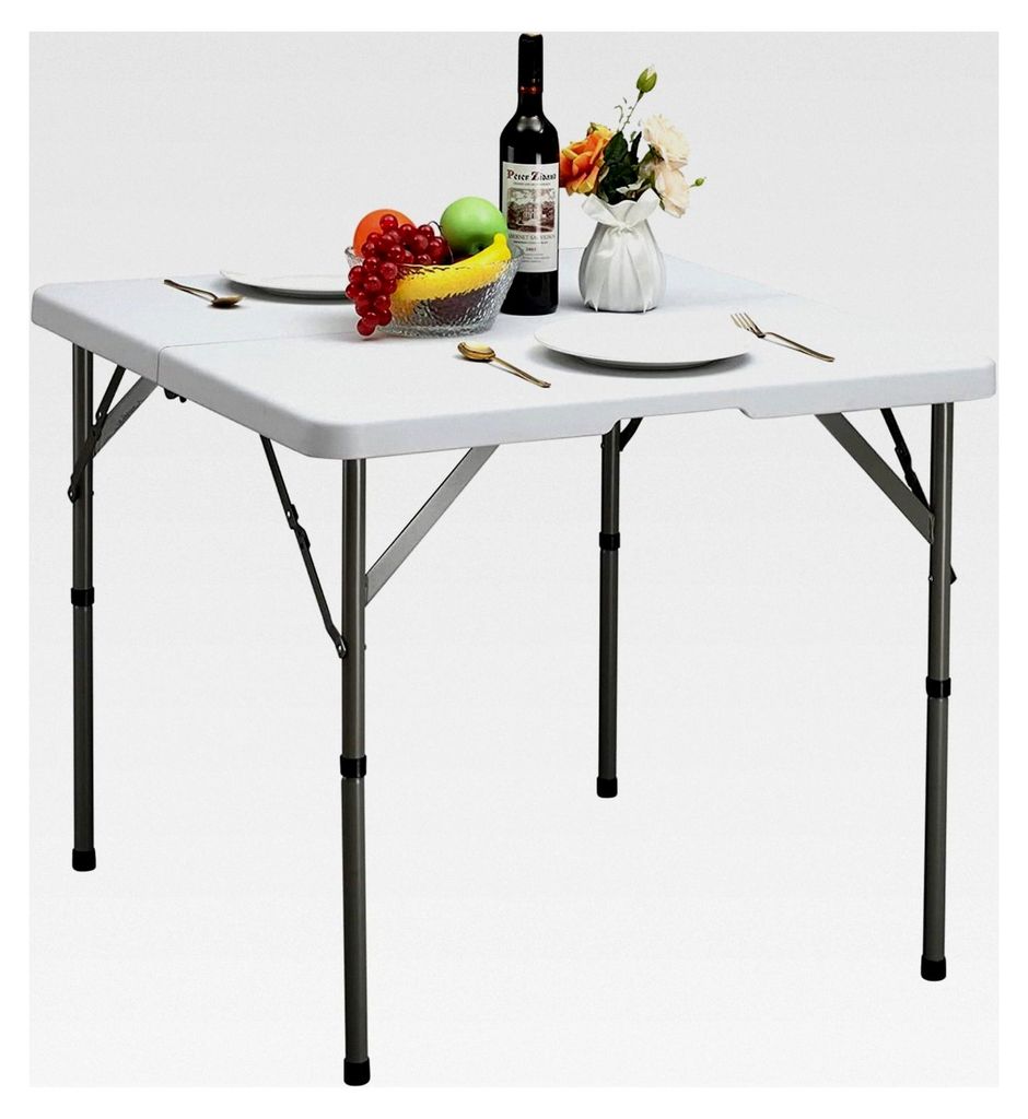 Klapptisch Quadratisch 87 cm - Wetterfester Campingtisch für Garten und Balkon, Tragbarer Esstisch für Küche, BBQ, Catering und Partys, Weiß