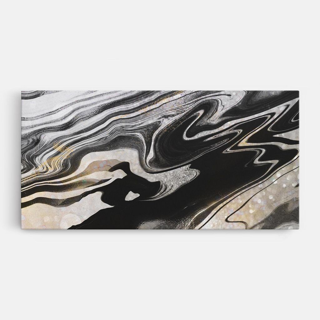 ARTHUB Leinwandbild 40x80 cm, Marble Black Liquid | Wohnzimmerdekoration, Hängende Bilder, Wanddekoration, Heimdekoration, Abstrakte, Marmor