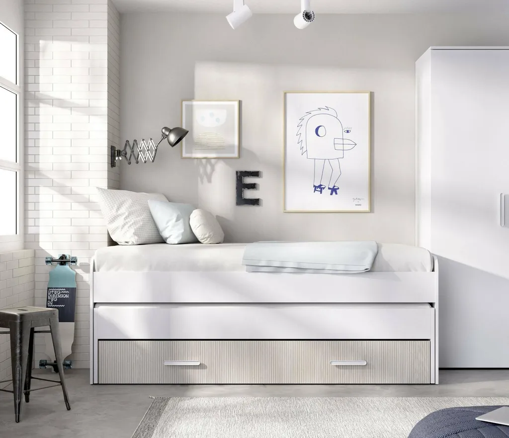 Lit simple blanc Auguste avec coffre de rangement intégré 90x200 - 2